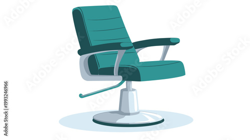 Teal and silver barber chair illustration, on a white background, isolated