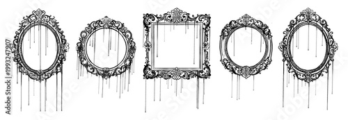 Billede på lærred Gothic png oval frames set in black ink with watercolor drips