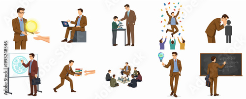 Flat Modern Illustration Collection Depicting Education, Learning, Business Concepts, and Collaborative Activities