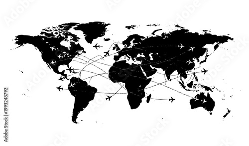 Global flight paths a stylized world map illustrating international travel and connectivity with airplanes