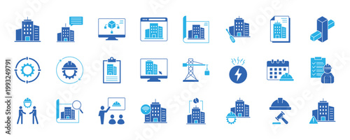 Building Information Modeling icon collection set. Containing design, information, development, construction, technology, and more