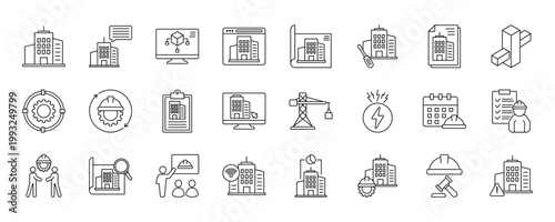 Building Information Modeling icon collection set. Containing design, information, development, construction, technology, and more