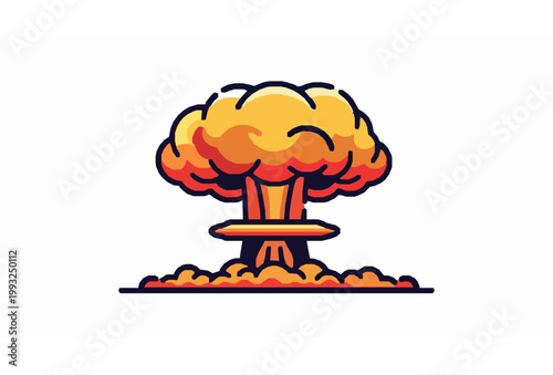 Nuclear Explosion Mushroom Cloud Vector Illustration with Bold Atomic Blast Design on White Background