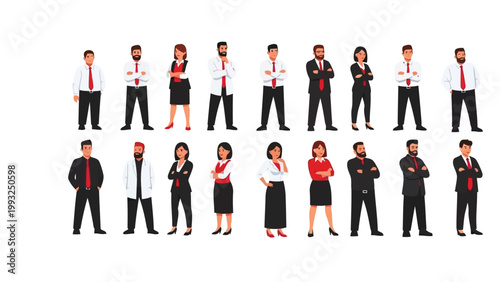 Diverse collection of professional individuals in business attire poses confidently Vector