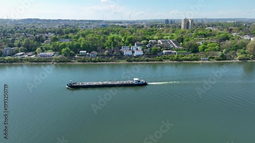 Industrial ship on River Rhine - aerial view
