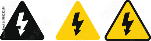 High Voltage Warning Icon Set. Safety signs. Electrical substation and warning design. Power hazard and lightning bolt. Electrical shock and danger symbols