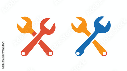 Colorful graphic of two crossed wrenches, one set in warm, the other in cool color tones