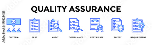 Quality Assurance  Banner Web  Icon Set Collection Pack Vector Illustration Concept Containing Maintain Quality And Safety Through Strict Standards And Verification