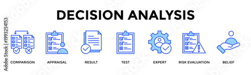 Decision Analysis  Banner Web  Icon Set Collection Pack Vector Illustration Concept Containing Support Better Decisions Through Structured Analysis And Evaluation