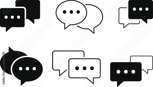 Chat and Talk Icon Set. Communication signs. Speech bubble and messaging symbols. Online conversation and talk design. Service and assistance signs
