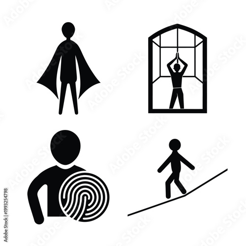 Mental Strength and Personal Identity Silhouette Icon Set for Psychology and Motivation