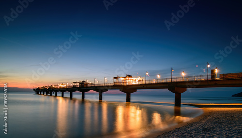 Miedzyzdroje Pier After Sunset on the Baltic Sea Coast