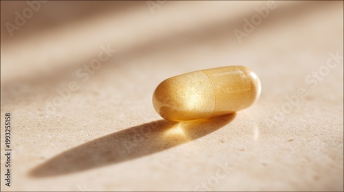 Golden capsule on a light surface