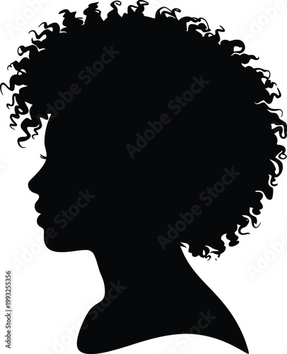 Elegant profile silhouette of a confident young woman with voluminous curly afro hairstyle