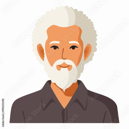 Illustration of an elderly man with white curly hair and beard