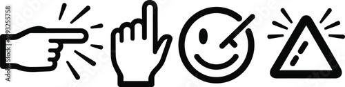Pointing hand cursor with smiley and shapes