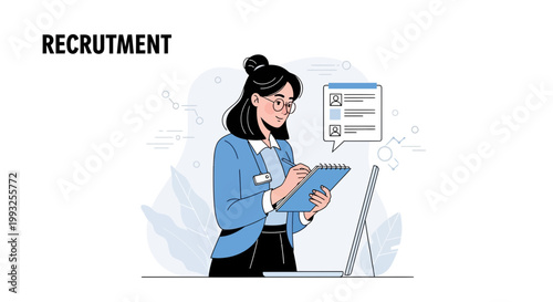 Recruitment concept: Woman HR manager reviewing candidate profiles on laptop