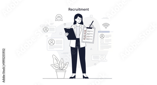 Recruitment Process: Woman with Clipboard and CVs, Hiring and HR Concept
