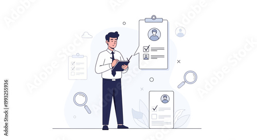 Recruitment process, hiring, job search, candidate selection, HR, checklist, magnifying glass