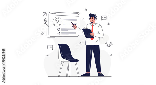 Recruitment process, job interview, hiring, candidate selection, HR manager with checklist