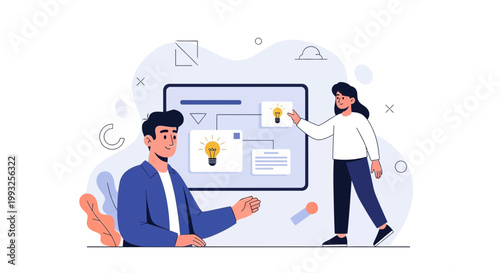 Teamwork and Brainstorming: People Discussing Ideas with Lightbulbs on a Board