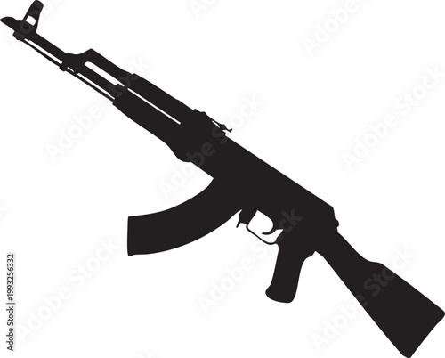 AK-47 Assault Rifle Silhouette - Iconic Kalashnikov Automatic Weapon Vector Illustration
