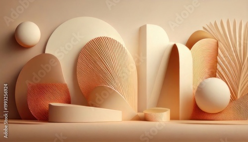 Elegant Abstract Geometric Composition in Neutral Tones for Product Display.