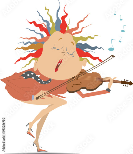 Female musician with closed eyes plays violin with the great pleasure