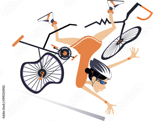 Young woman falling down from the bicycle