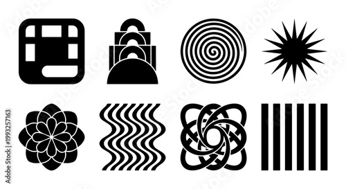 Quadro su tela Abstract Geometric Shapes Set, Modern Minimalist Icons, Retro Op Art Patterns, B