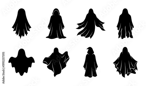 Schilderij op canvas Ghost Silhouettes Vector Pack: Spooky Halloween Characters, Ethereal Figures, My