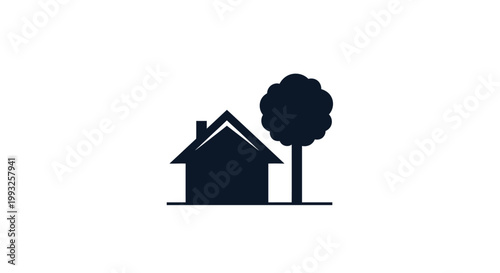 Minimalist representation of a house and tree, perfect for property or nature concepts