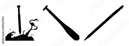 Joystick set with black silhouette against white background featuring gaming device, controller icon, retro style with linear art and monochrome