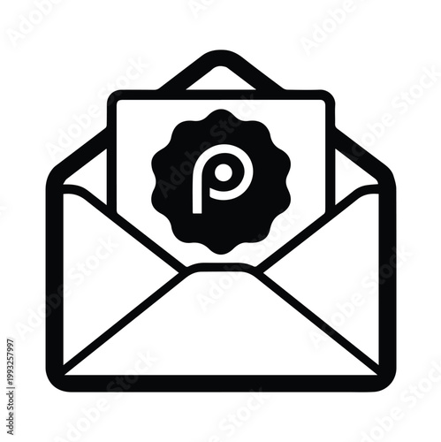 Modern email icon Envelope with notification badge, monochrome vector style
