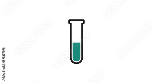 Minimalist representation of a laboratory test tube with green liquid and a white background