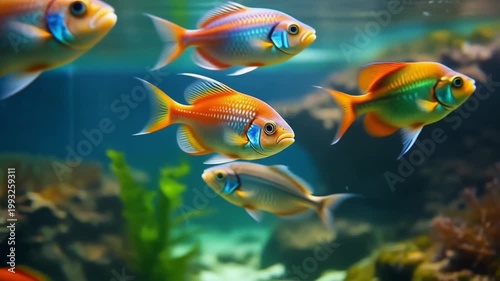Fish Swimming Gracefully in a Vibrant Home Aquarium Environment