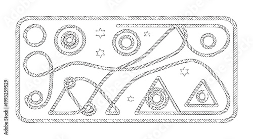 Abstract maritime composition with rope frames geometric shapes and stars for nautical theme layout