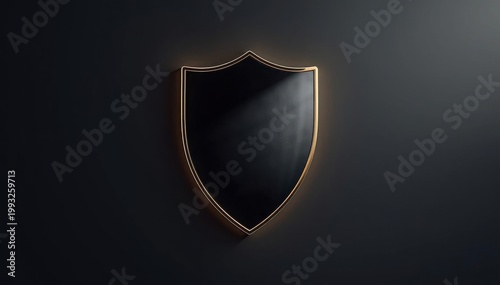 Minimal shield-like form created by shadow and gold rim lighting, elegant and discreet.