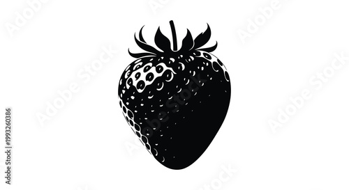 A striking black silhouette of a ripe strawberry with detailed seed patterns silhouette
