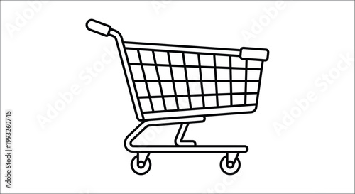 Simple line drawing of a shopping cart viewed from the side