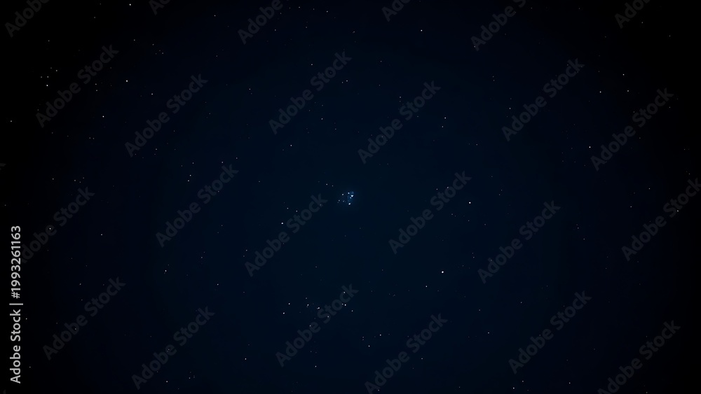 Fototapeta premium Wide shot of winter night sky with faint blue-white Pleiades star cluster.
