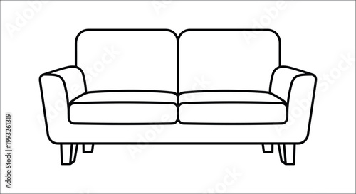 Simple line drawing of a modern two seater sofa with clean lines