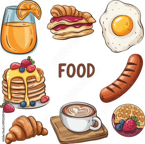 set of different kinds of food