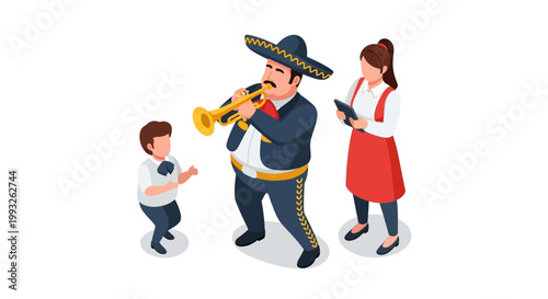 Mexican Mariachi Band Playing Trumpet for Family Celebration.