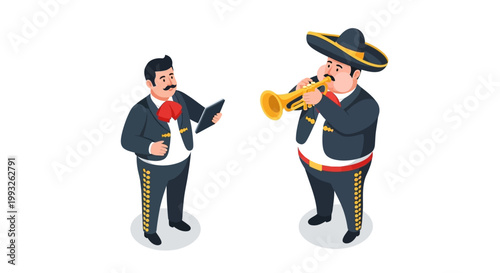Mexican Mariachi Musicians Performing Traditional Music with Trumpet.