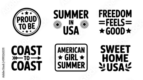 American summer inspirational quotes and phrases in black typography on white background