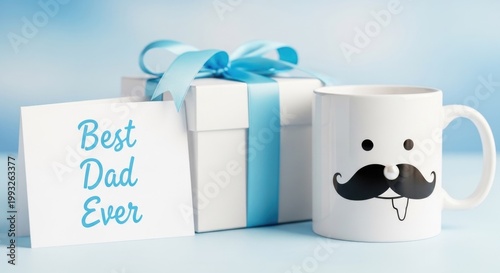 Father's day gift ideas best dad ever mug with blue ribbon and box