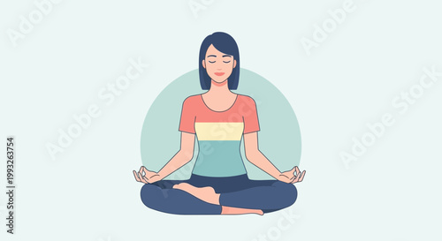 Meditating woman, yoga pose, mindfulness illustration, relaxation vector