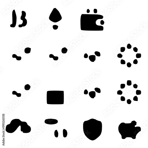 A diverse collection of hand-drawn abstract digital and financial concept icons, showcasing unique, simplistic doodle symbols for modern design projects and conceptual representations