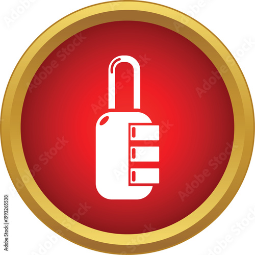 Combination lock icon displaying security and protection on a red button
